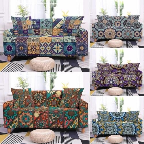 Mandala Pattern Sofa Cover Slipcovers Elastic Couch Case For Living Room Exclusive Decor Loveseat Chair Case 1/2/3/4 Seater