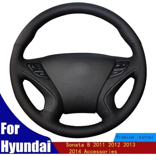 DIY Car Steering Wheel Cover Hand-stitched Black Micro Fiber Leather For Hyundai Sonata 8 2011 2012 2013 2014 Accessories