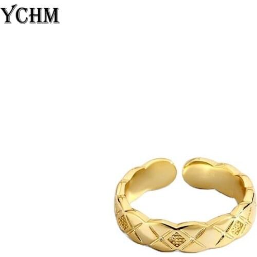 Women Adjustable Open Ring Accessories for Women Jewelry Brand Luxury Check Ring Geometric Thin Line Ring YCHM
