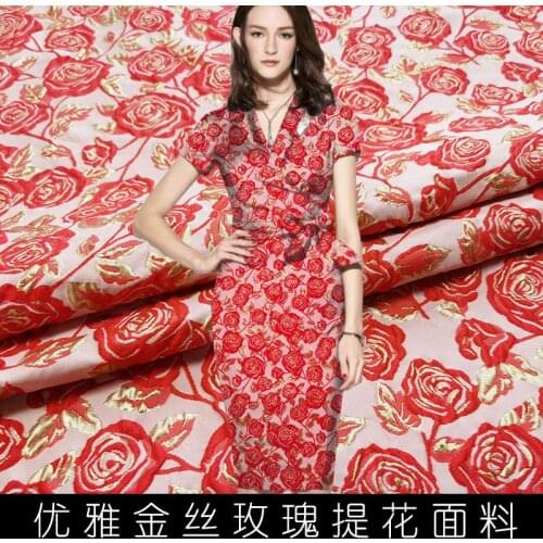 European and American Yarn -Dyed Three-Dimensional Gold Silk Rose Jacquard Dress Fabric Dress Suit Brocade Clothing Fabric