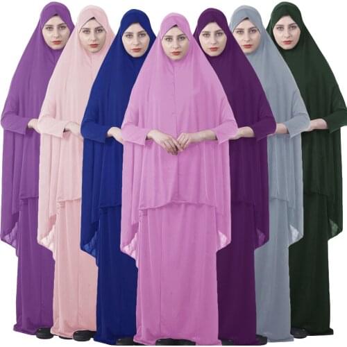Islamic Abaya Arab Two Piece Set Prayer Dress Muslim Women Khimar Maxi Hijab Skirts Ramadan Kaftan Overhead Caftan