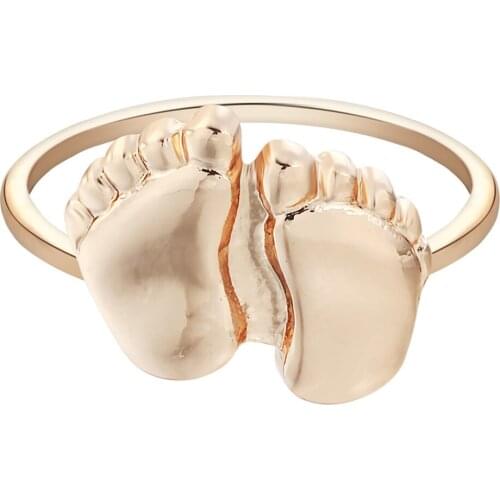 Kinitial 1Pc Cute Two Feet Ring Gold Fashion Baby Feet Rings Children Ring Jewelry Kid Gift Unisex Finger Around Rings Jewelry