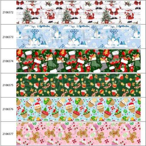 Classic Christmas Colorful Pattern Grosgrain Ribbon Printing 5Yards for Crafts DIY Hair Bows Merry Chrismas Party Decoration