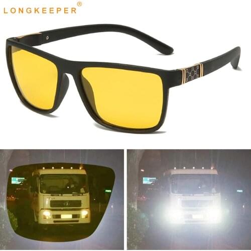 LongKeeper Classic Polarized Night Vision Glasses Men TR90 Yellow Lens Sun Glasses Male Anti Glare Car Driving Goggles Gafas De