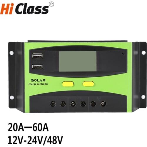 LCD Display Solar Charge Controller PWM 20A 30A 40A 50A 60A 12V 24V 48V Solar Charge Controllers with Dual 5V USB Interface
