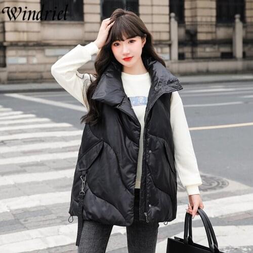 Windriel 2021 Loose Winter Vest Jacket Oversized Short Waistcoat Mandarin Collar Sleeve Coat Clothing Snow Wear Indoor