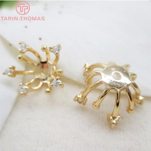 4PCS 14x8MM 24K Gold Color Plated Brass with Zircon Beads Caps High Quality Diy Jewelry Findings Accessories Wholesale