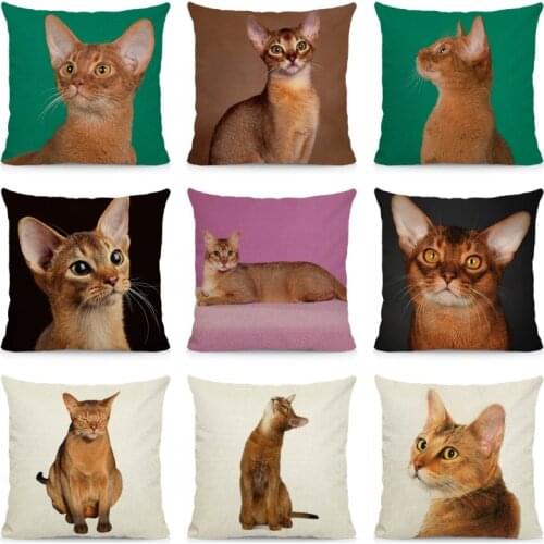 Cute Abyssinian Cat Cushion Cover 45x45 Linen Throw Pillow Case Home Decoration Sofa Decorative Pillowcase DWM001