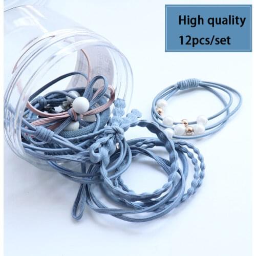 Fashion 12pcs/set Women Elegant Elastic Hair Bands Pearl Ponytail Holder Rubber Bands Girls Cute Scrunchie Hair Accessories
