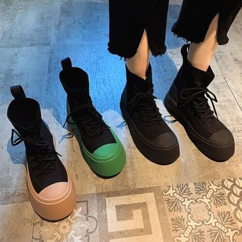 Fashion Sneakers Women Socks Shoes Breathable High-top Platform Shoes Stretch Fabric Casual Lace-up Ladies Shoes