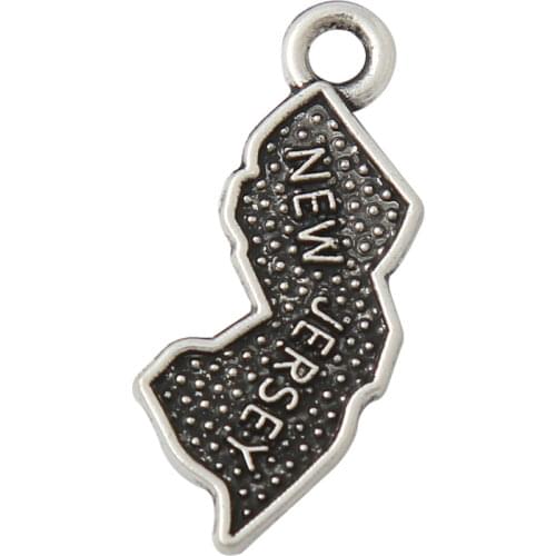 RAINXTAR Wholesale New Jersey Map Charms Alloy American States Map Charms 50pcs 9*22mm AAC798