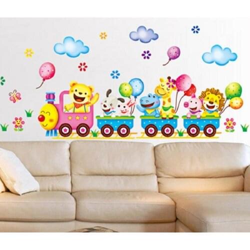 Cartoon animal train childrens room kindergarten decorative wall stickers PVC background wall stickers