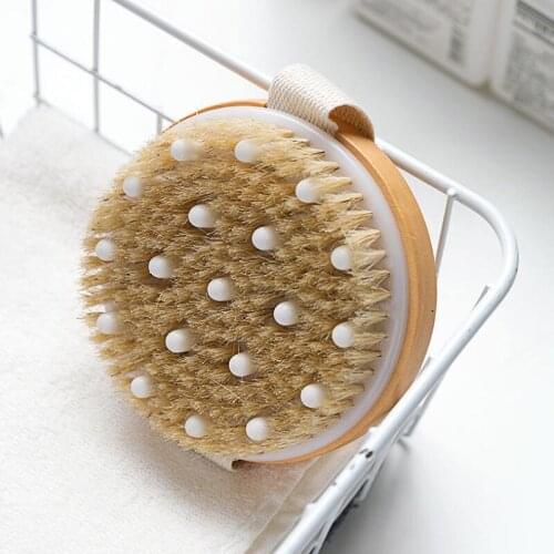 Soft Natural Bristle SPA Brush Wooden Bath Shower Hot Dry Skin Body Brush Without Handle LX8369