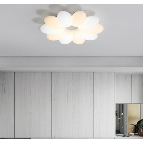 LED Nordic New Iron PE Ceiling Lamp Study Room Living Room Bedroom Childrens Room Creative Ten-Petal Flower Decorative Lighting