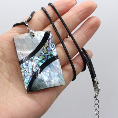 Natural Rectangle Mother of Pearl Shell Pendants Wax Thread Charm Necklace for Women Jewelry Gift Size 33x50mm Length 55cm