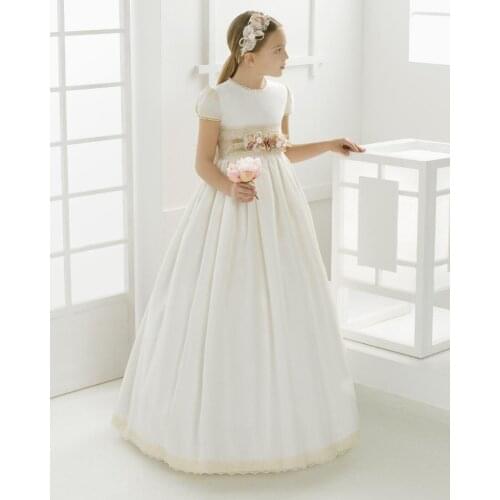 2021 Newest pageant dresses first communion dresses for girls White Satin Lace Empire Flower Girl for weddings girls