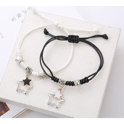 Good Friend Series Star Pendant Waxed Silk Woven Bracelet 2 piece Simple Adjustable Couple College Style Wild Gift Wholesale