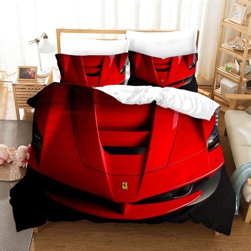Cars Vehicles Bedding 3 Piece Boys Bedroom Decor Quilt Cover Pillowcase Cars Racing Print Bed Linen Set King Queen for Adults