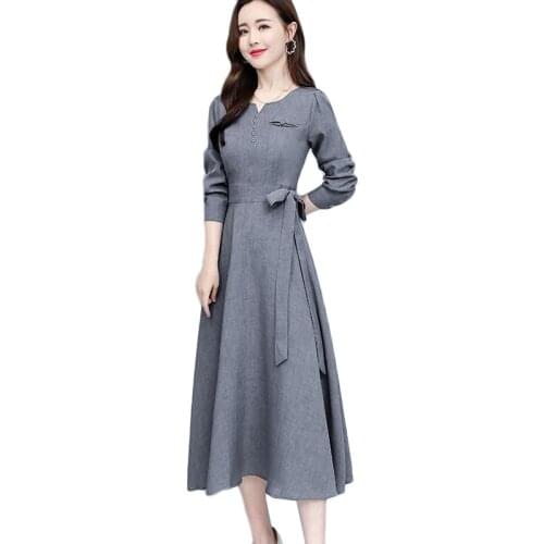Plus Size Women Pullover Dress Spring Autumn New Cotton Linen Dresses Womens Long-sleeve Casual Dresses Long Vestido De Mujer