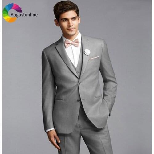 Gray Slim Fit Business Men Suits Wedding Groom Tuxedos 3 Pieces (Jacket+Pants+Vest) Bridegroom Suits Best Man Prom