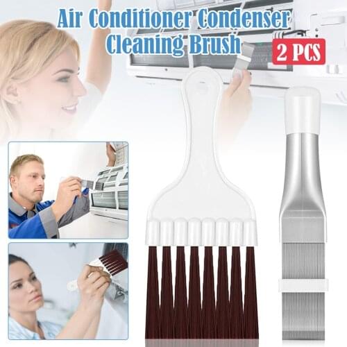 2Pcs Air Conditioner Condenser Fin Comb Cleaning Brush Metal Whisk Brush For Refrigerator Coil, Evaporator, Radiator Dropship
