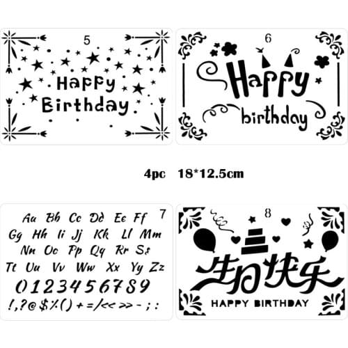 4pc Happy Birthday Painting Template Bullet Journal Stencil Template DIY Hosehold Decoratie Sjabloon Fotolijst Stencils Reusable