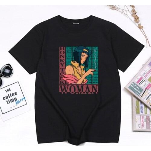 Vintage T-shirts for Women Cowboy Bebop Japanese Anime Tops Kawaii Faye Valentine Spike Spiegels Printed Casual Female Clothes