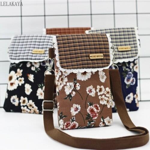Women Pastoral handbag Messenger Bag Wallet Shoulder Bag Lady Travel Crossbody Bags canvas Mobile Phone Bag Coin Purse wallet
