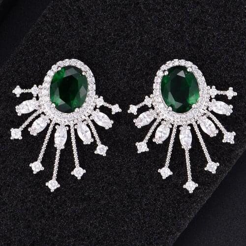 Women Unique Geometry Oval Full CZ Stud Earrings For Bridal Engagement Earrings Jewelry earrings for women