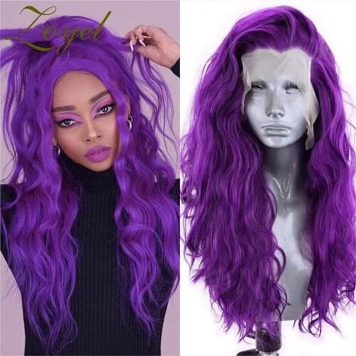 Zoyel Long Purple Body Wave Hair Lace Front Synthetic Wigs Wig For Black Women With Baby Hair Natural Hairline Daily Wig