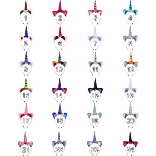 10pcs/lot , glitter cat ear chifffon flower unicorn horn hair accessories headband ornament 24colors
