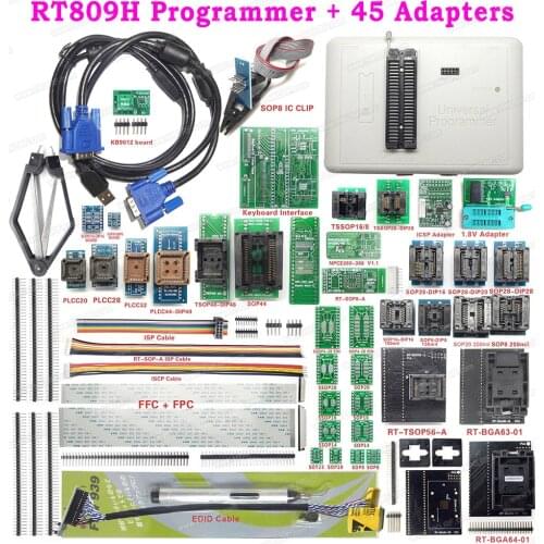 100% Original RT809H EMMC-Nand FLASH Programmer + 45 Items with BGA63 BGA64 TSOP56 SOP44 Adapter RT809H Programmer + EDID Cable