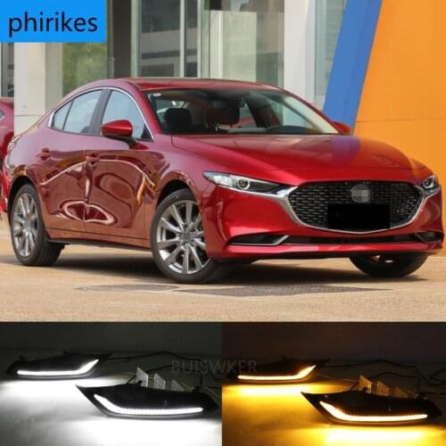 2Pcs DRL for Mazda 3 Axela 2019 2020 LED car Driving daytime running light fog lamp with flow yellow turn Signal
