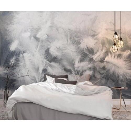 Custom 3D wallpaper mural Nordic simple only beautiful blue watercolor white feather background wall decoration painting