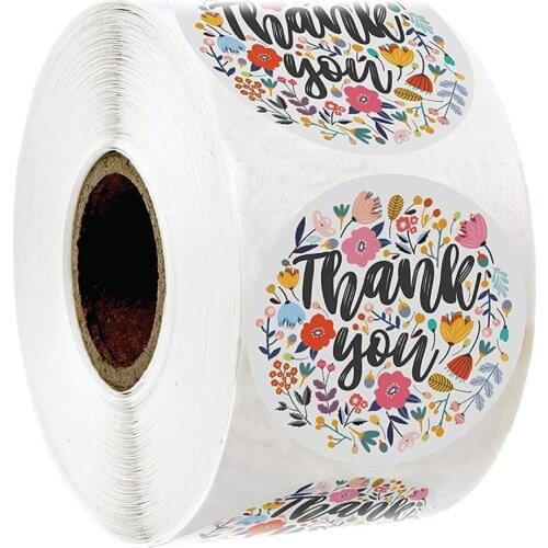 Round Floral Thank You Sticker Flower Design Handmade Stickers For Offer Stationery Sticker 1inch Multi Color 100-500pcs