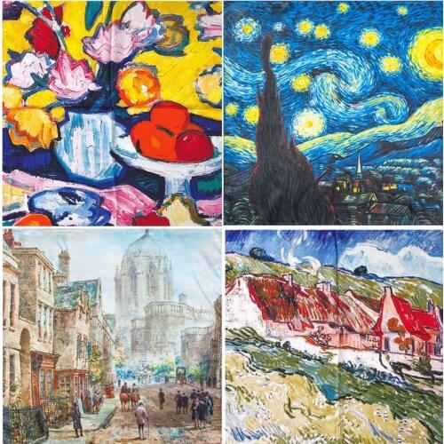 53X53CM Van Gogh Small Oil Painting Series square 100%silk Scarf for women Hangzhou natural Scarf Female kerchief vintage scarf