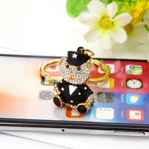 Free shipping 50pcs/lot rhinestone bear keychain purse hanger baby boy showers birthday party favors and gifts souvenirs