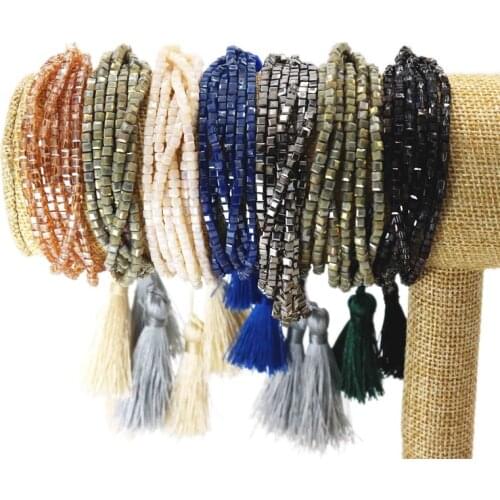 BLUESTAR Stone Bracelets Cube Crystal Bracelet Square Beads Gifts for Women Tassel Chain Wrist Jewelry