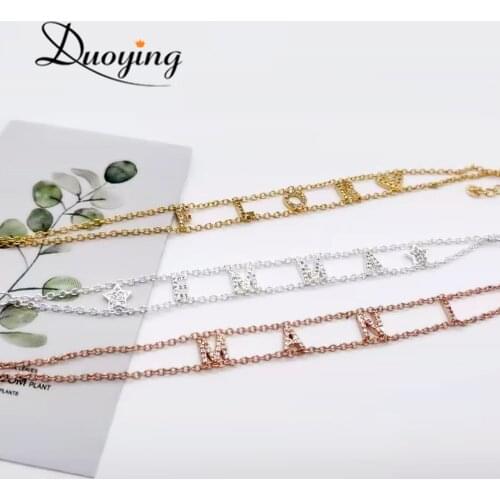 Duoying Custom Zirconia Letter Bracelets Personalized Jewelry Initials Name Bracelet Chain bracelet Full Stone Letter Xmas Gift