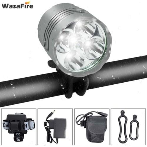 WasaFire 7000 Lumen Bicycle Light Headlight 5x T6 LED Farol Bike Light Lamp Headlamp Lanterna with 18650 Battery Pack + Charger