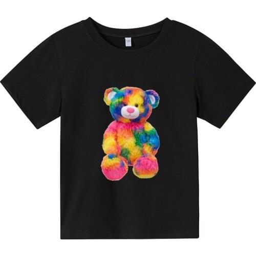Animal bear cotton T-shirt short-sleeved Japanese Harajuku kawaii tops cute letter casual shirt cartoon T-shirt boy girl clothes