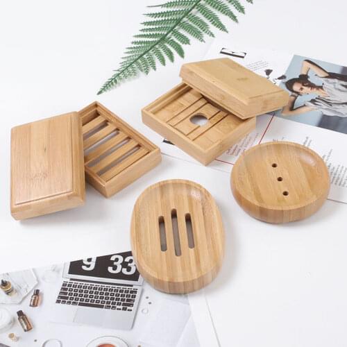 HOT Wooden Natural Bamboo Soap Dishes Tray Holder Storage Soap Rack Plate Box Container Portable Bathroom Soap Dish Storage Box