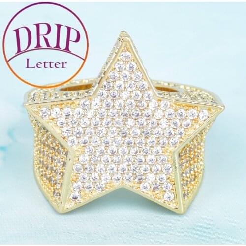 Star Mens Ring Gold Color Charm Hip Hop 18 K Copper Zircon Rock Jewelry For Gift
