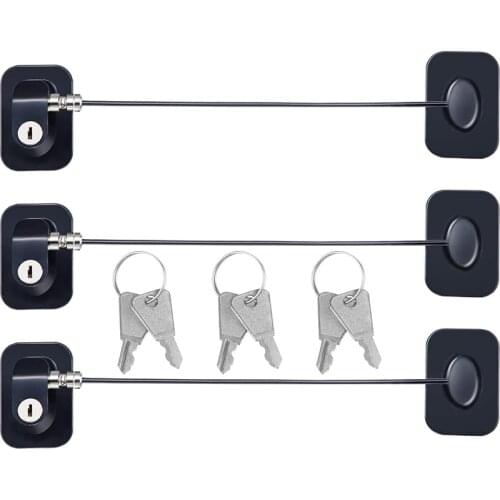 3 Pieces Refrigerator Door Lock Adhesive Freezer Lock Child Safety Cabinet Lock File Drawer Door Lock with Keys (Black)