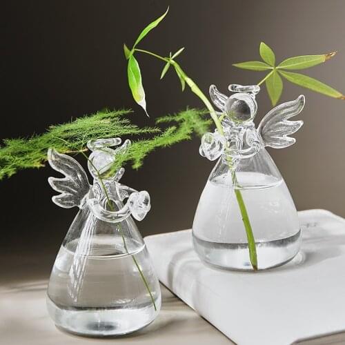 Creative Angel Glass Vase Transparent Flower Arrangement Hydroponic Container Flower Plant Hanging Home Garden Party Decoration