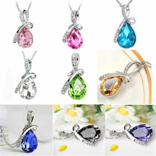 Fashion Water Drop Pendant Necklace Womens Gift Muticolor Crystal Jewelry Chain Necklace For Women Wedding Birthday Party Gift