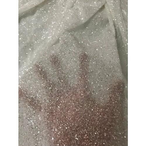 Fashion design sparkle print glued glitter powder tulle mesh lace fabric SYJ-9292 for sawing