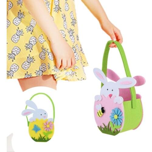 Cartoon Merry Easter Bunny Eggs Tote Bag Canvas Rabbit Basket Creative Home Supplier Easter Bucket For Kids Festival Gift Party