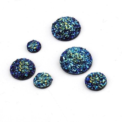 50pcs Assortment Faux Druzy Cabochon Beads 8 10 12 14 16mm Flat Round Glitter Resin Cabochons Cameo for DIY Earring Jewelry Make