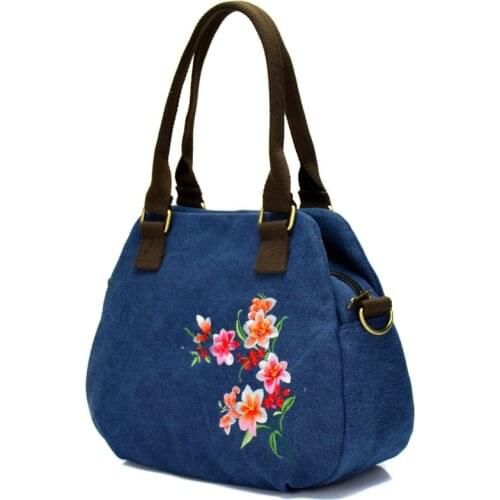 New handbag fashion canvas hand embroidery embroidery national wind bag of bill of lading shoulder slope across packages